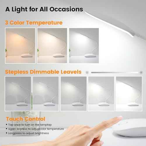 Battery Powered Desk Lamp, Portable Lamps Rechargeable 3 Color Modes Touch Control Stepless Dimming, Wireless Desk Lamp with 2000mAh, Small LED Table Light for Dorm Study Office Bedroom,Black