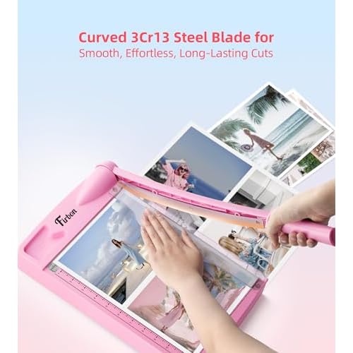 Firbon 12" Guillotine Paper Cutter, Heavy Duty 12-Sheet Capacity Trimmer for Cardstock, Photos, Scrapbooking, Office, Classroom, Studio (Pink)