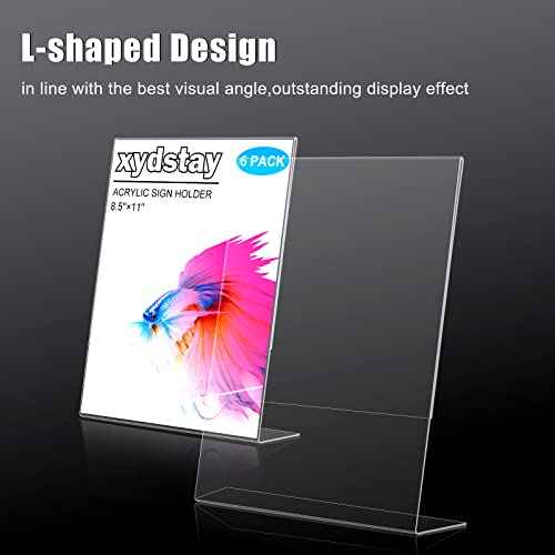 6pack 8.5x11 Acrylic, L Shape Clear Plastic, Menu Holder, Unbreakable Table sign holder for Restaurant, Office, School, Store and Home Use