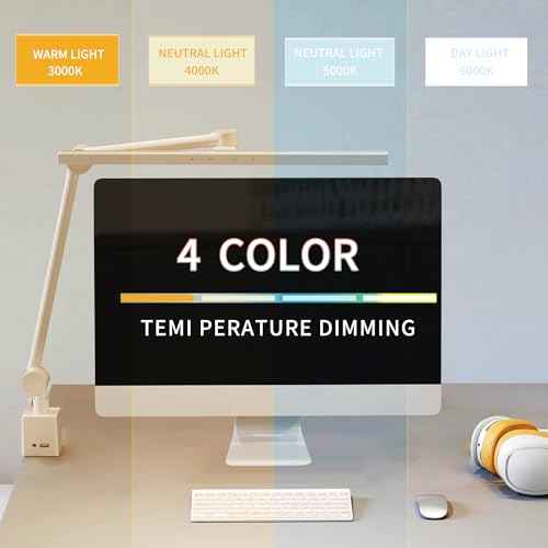 LED Desk Lamp with Clamp,Monitor Light Bar,Eye-Caring Desk Light,Ultra High Definition and Brightness Table Light,4 Modes 12 Brightness, (White Desk Lamp with Clamp)