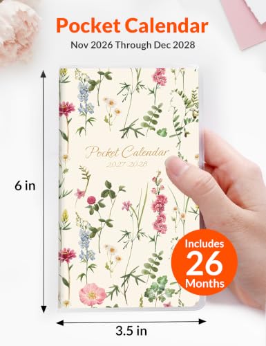 SUNEE 2-Year Pocket Calendar Planner November 2026 - December 2028, Small Floral Organizer for Travel & Daily Use