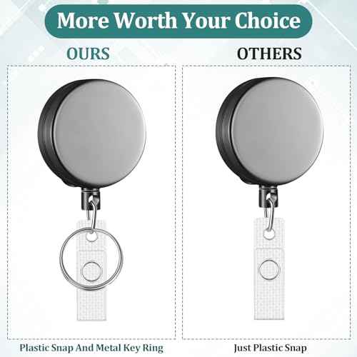 Leelosp 20 Pack Heavy Duty Retractable Badge Holder Reel Metal ID Badge Holder with Belt Clip Keyring Retractable Clip Bulk Card for Work Employee Doctor Nurse Gifts (Glossy Grey)