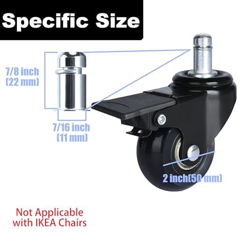YOOGAA Black with Brake 2 inch Office Chair Casters Set of 5 - Universal Fit, Heavy Duty Safe for Hardwood Floors