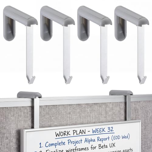 Flutesan 4 Pack Gray Cubicle Whiteboard & Tackboard Hangers with Mounting Screws