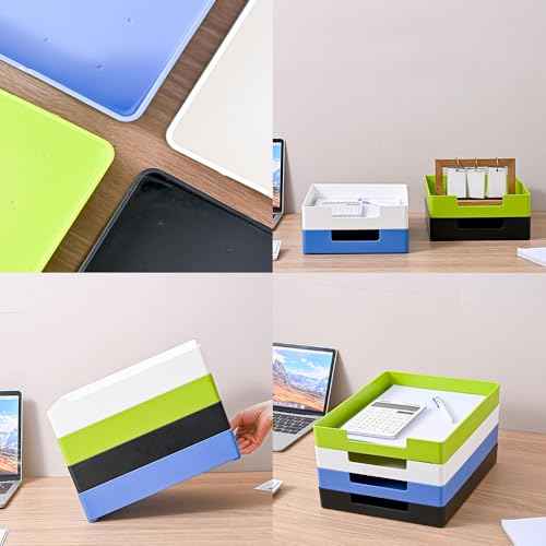 Letter-Size Tray, 2PCS Desk Drawer Organizer, A4 Plastic Paper Tray, Stackable Plastic Paper Holder File Organizer for Office, School, Home Storage (2X Black)