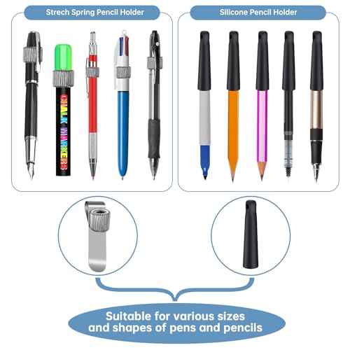 4 Pack 35" Steel Wire Heavy Duty Retractable Pull Pen Pencil Holder, Flexible Silicone Pen Holder and Metal Pen Clip Ideal for Carpenters, Nurses, Construction Workers,Waitstaff