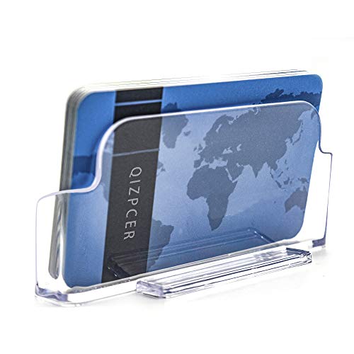 Qizpcer 4 Pack Clear Acrylic Business Card Holders Desk Display Stand