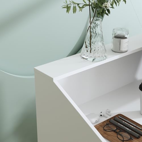 AIEGLE 47.2" White Reception Desk with Black Trims - Modern Front Counter for Beauty Salon, Retail, Lobby, Office