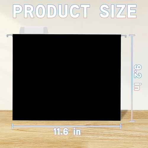 25 Packs Hanging File Folders,Black Letter Size File Folder,Designed for Bulky Files,Filing Cabinet,1/5 Adjustable Tabs for Office,School,Home