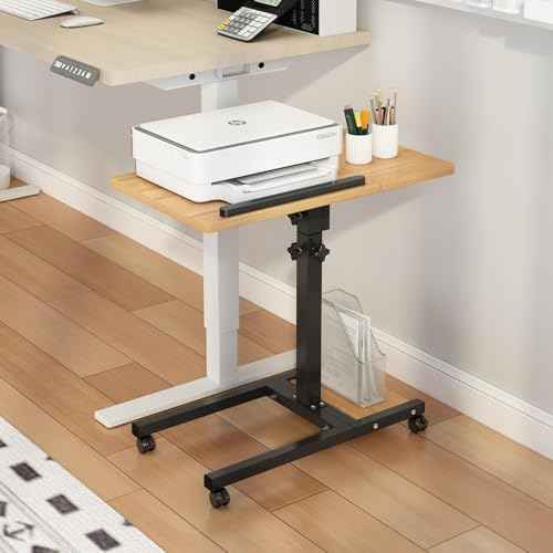 Laptop Desk Stand for Bed Portable Desk Overbed Bedside Mobile Laptop Table Rolling Foldable Table Adjustable Height with Locked Wheels & Mouse Pad for Office Sofa (Natural Color)
