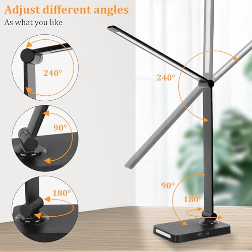 Dott Arts Black LED Desk Lamp with USB Ports, Touch Dimmable, 5 Modes, Foldable