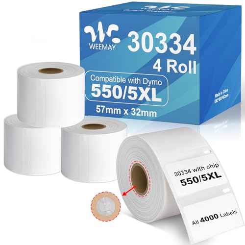 Weemay 30334 FNSKU Barcode Multi-Purpose Labels with RFID Chip, Compatible for DYMO LabelWriter Printers 5XL, 550, 550 Turbo, 4XL, 450, Wireless, 450 Duo, 2-1/4" x 1-1/4", 4 Rolls, Total 4000 Labels