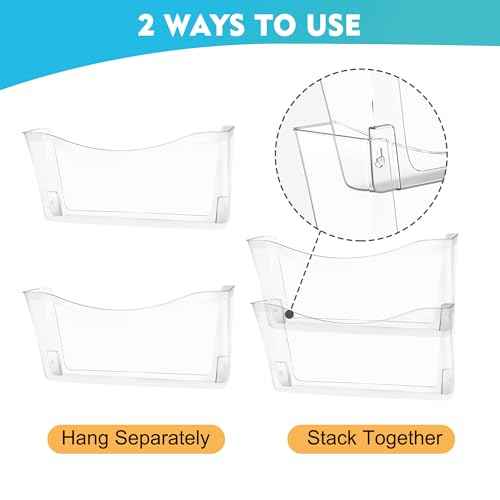 EASEPRES 8 Pack Clear Single Pocket Hanging File Organizer, Plastic Wall Mount Paper Mails Magazines Holder, Mounted Folder Bins for Office, School and Home, 13.85x3.14x6.88 inches