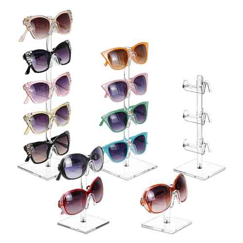 MOOCA 5 Pcs Premium Acrylic Glasses Stand, Eyewear Display, Sunglasses Organizer, Eyewear Holders, Sunglass Rack, with 5 Different Heights, Showcasing Up to 15 Pairs