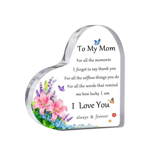 Lapsia Heart Acrylic Keepsake Paperweight for Mom - Small 3.9" Gift from Son & Daughter