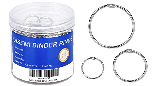 Binder Rings,KASEMI 100pcs Book Rings Assorted Sizes (1,1.5,2 inch)