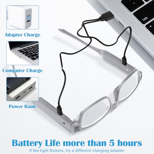 HQGZQL Black 200% Magnifying Glasses with Light - USB Rechargeable LED Reading Glasses