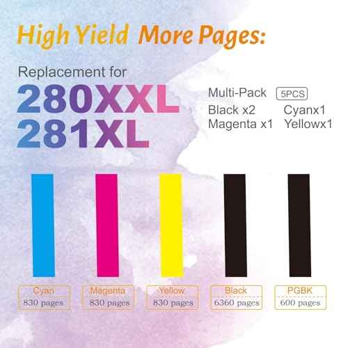 10 Pack 280 281 Ink Cartridge Replacement for PGI 280XXL CLI 281XXL Ink Cartridges (PGBK Black Cyan Magenta Yellow) for TR8620a TR8520 TR8620 TR8600 TR7520 TS6120 TS6220 TS9120 TS6320 Printer