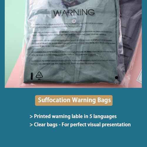 12¡± X 15¡± (100 Count) Clear Poly Bags with Suffocation Warning for Packaging, T Shirts & Mailing - Permanent Adhesive (100 Count 12''x15'')