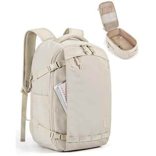 BAGSMART Blast Travel Backpack, 15.6 Inch Carry On Backpack Flight Approved, TSA Approved Personal Item Travel Bag, Water Resistant Weekender Bag Luggage Daypack, Beige