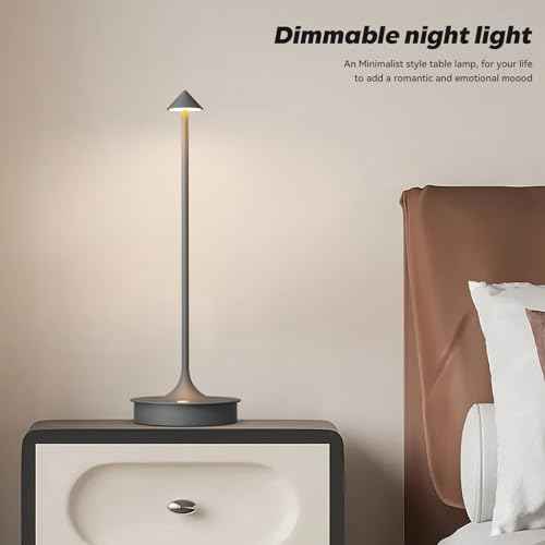Small Cordless Table Lamp Rechargeable, Battery Operated Desk Lamp, 4000mAh LED Touch Lamp, Dimmable Portable Outdoor Waterproof Wireless Table Light for Restaurants/Bars/Outdoor(1PC,Gray)