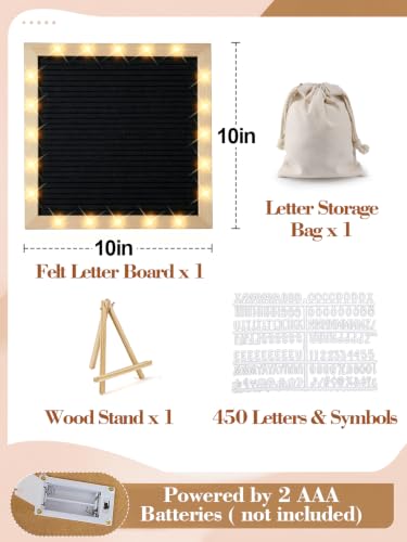 Black Felt Letter Board with LED Lights & Stand - 10x10 Inch Halloween Decor