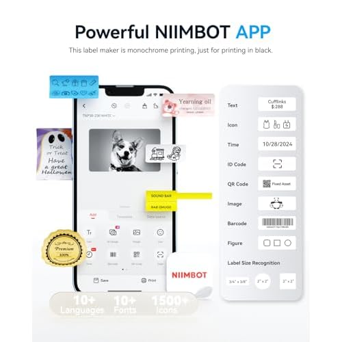 NIIMBOT B1 Label Maker Machine with Tape, Label Printer with 3 Rolls Stickers, 50x30mm/50x80mm White Label /50x50 Round Paper for Office Supplies, Home, Business