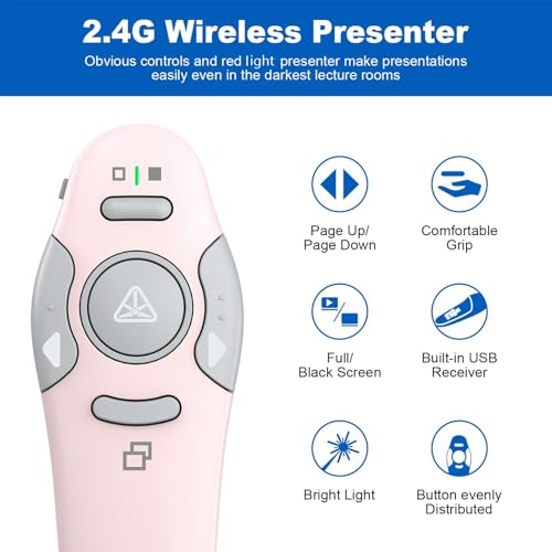 QUI Pink Wireless Presentation Clicker with Red Light - A Version