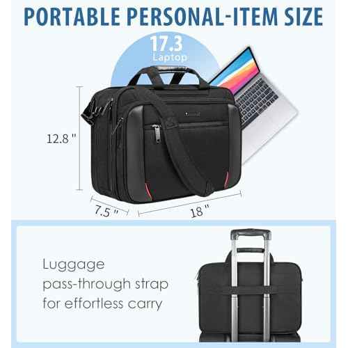EMPSIGN Laptop Case Briefcase, 17.3 Inch Laptop Bag Expandable Messenger Bag for Men & Women Water Repellent, RFID Blocking Shoulder Bag Canvas Bag for Work, Business Travel