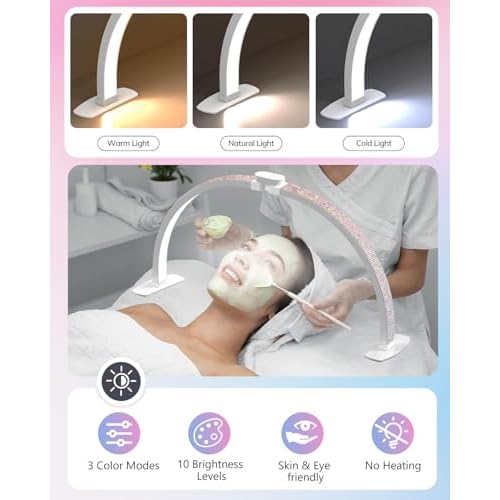 UBeesize Foldable 29" Half Moon Light with Phone Holder, LED Nail Desk Lamp for Manicure/Salon/Tattoo, Dimmable Arch & Crystal Diamond