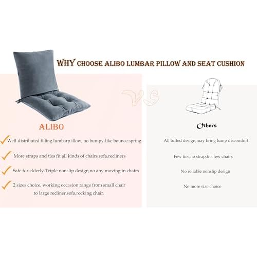 ALIBO Extra Large Recliner Low Back Lumbar Support Pillow and Tufted Seat Cushion Set with Adjustable Straps,Wood Rocking Chair/Egg Chair Swing Nonslip Highback Backrest with Ties
