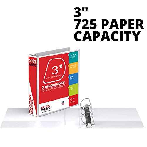 3 Ring Binders, 3 Inch Angle D-Rings, White, 4 Pack, Clear View, Pockets