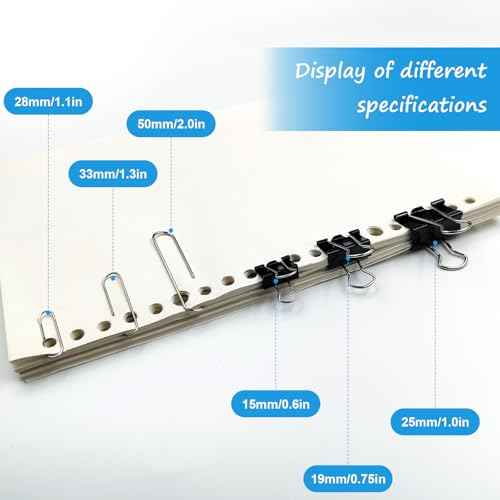 340 PCS Paper Clips and Binder Clips Assorted Sizes, Large Medium Small Silver Paperclips&Black Binder Clip Set for Home&School&Office Document Organizing,Supplies Desk Essentials in Container