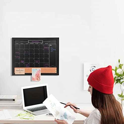 TORASO Magnetic Chalkboard Calendar Corkboard, Small Combination Chalk Board Bulletin Board, 13" x 17",Black Wood Framed Blackboard Calendar Cork Combo Board(ZHHB-BK-3343)
