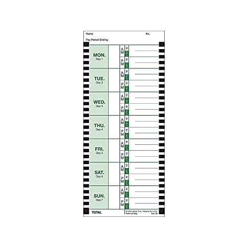 Lathem Weekly Employee Time Card Pack, 100 Count E8 Thermal Print Timesheets, Single Sided with Named Days for 2100HD 800P Clocks