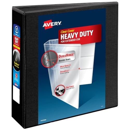 Avery Heavy-Duty View 3-Ring Binder, 3 Inch EZD Rings, Black - Durable Office & School Organizer