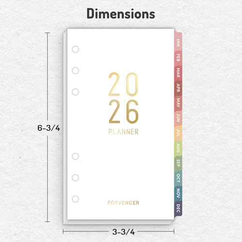 2026 Weekly & Monthly Planner Refills for A6 6-Ring Binders, Nov 2025 - Dec 2026, Forvencer 6-Hole Punched Planner Inserts with Colorful Monthly Tabs, Pocket Calendar Organizers, 3-3/4" x 6-3/4"