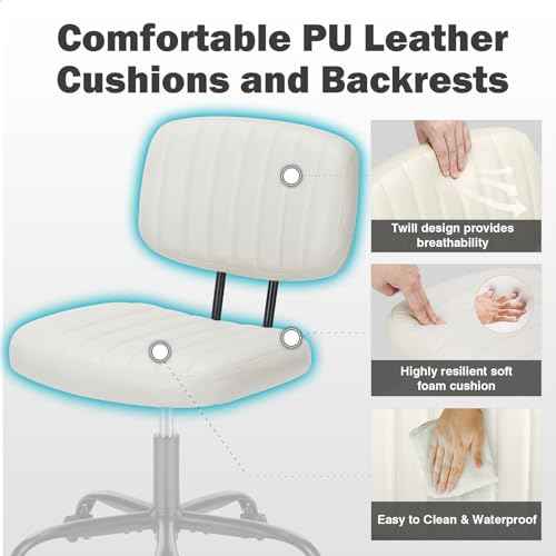 DUMOS Small Armless Home Desk Executive Chair with Low Back Lumbar Support, Height Adjustable PU Leather Computer Office Chair with 360¡Æ Swivel Wheels for Kids and Adults, White