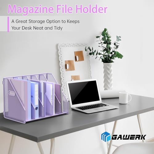 MINDEPOT Purple Desk File Organizer with 5 Vertical Compartments for Office