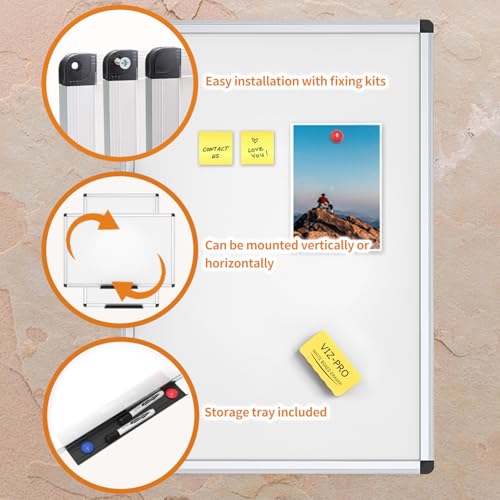 VIZ-PRO Magnetic Whiteboard 36x24 Inches Dry Erase Wall Board with Accessories