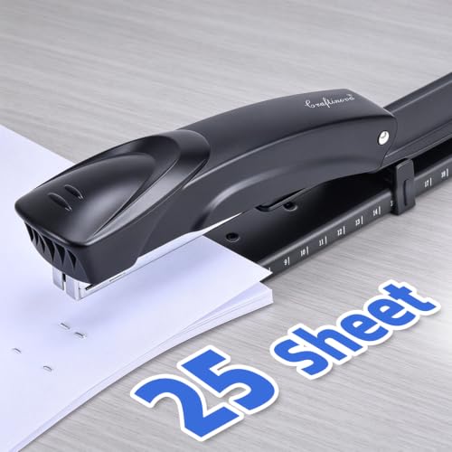 Black Long Reach Stapler with 2000 Staples & Remover, 20-25 Sheet Capacity