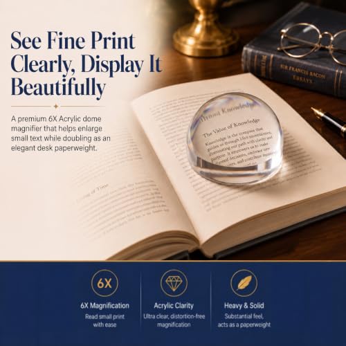 Dandelion 2.5 Inch 6X Dome Magnifier with Pouch - Self-Focusing Table Magnifying Glass