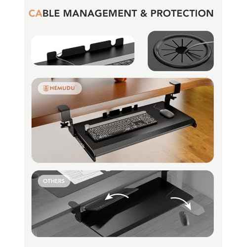 Hemudu Keyboard Tray Under Desk Pull Out with Extra Sturdy C Clamp Mount System, 27.3 (32.5 inch Including Clamps) x 11 Inch Slide-Out Platform Computer Drawer for Typing Black