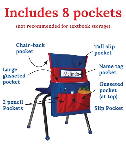 Carson Dellosa Classroom Chair Pockets Blue & Red 1-Pack Student Organizer