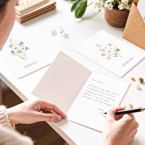 Thank You Cards with Envelopes - 32 Pack Wildflower Blank Cards With Adhesive Envelopes & Matching Stickers Perfect for Wedding, Bridal Showers, Baby Showers,Birthday, All Occasion