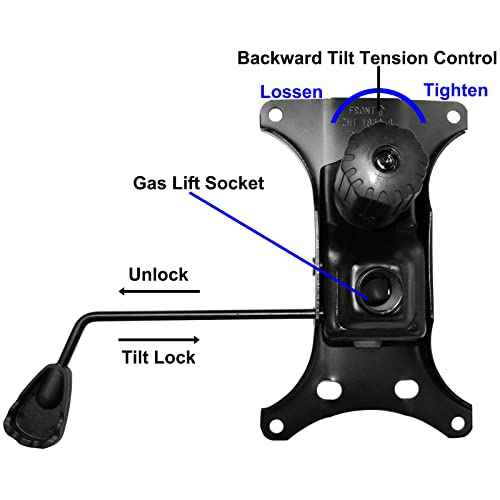 MySit Heavy Duty 300 LBs Office Chair Tilt Mechanism Replacement Parts, 5.9'' x 10.15" Mounting Holes Tilt Control Mechanism