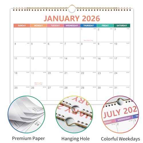 2026 Calendar - 2026 Wall Calendar from January to December 2026, Calendar 2026 with Premium Paper, Spiral Bound, 14.5'' x 11.5''
