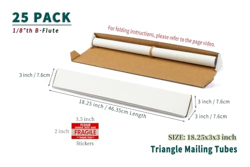 YUSHYIJIE 25-Pack 18.25x3x3 Inch Triangular Shipping Tubes for Artwork & Documents