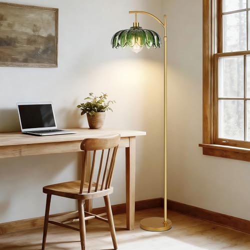 QIYIZM 02-Floor Lamp Dimmable Gold Mid Century Modern Tall Arc Light with Remote