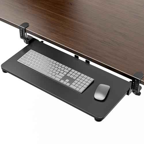 Large Keyboard Tray Under Desk, Pull Out Keyboard & Mouse Tray with Adjustable C-clamp, 25.6(31.5 Including Clamps) x 11.8 Inch Slide Out Computer Keyboard Drawer Mouse Tray for Typing, Black